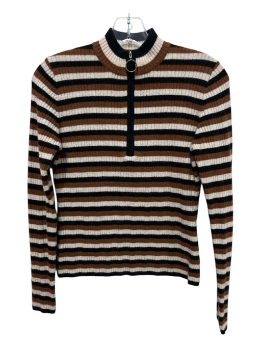 Minnierose Size XS Brown & Black Cashmere Long Sleeve Stripe 1/2 Zip Top Brown & Black / XS