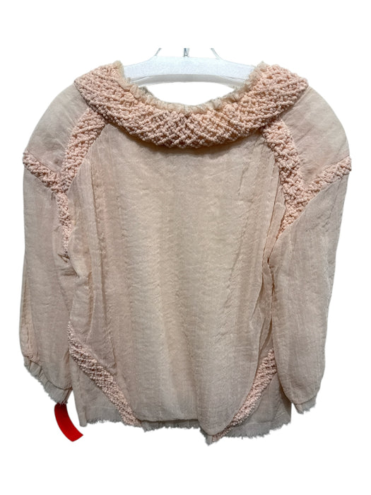 Chanel Pale Pink Cotton Blend Frayed Hem Sheer & Lined Textured Top Pale Pink