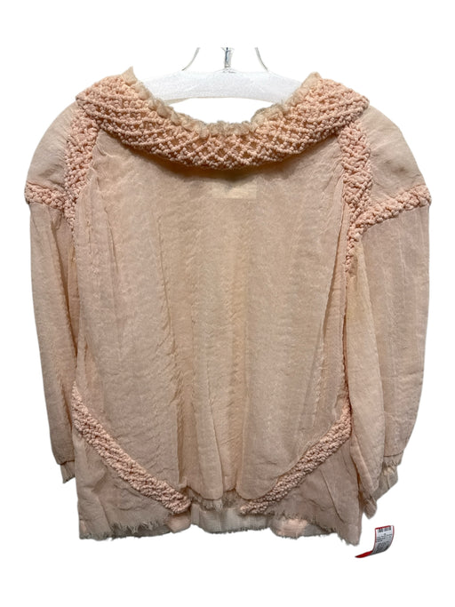 Chanel Pale Pink Cotton Blend Frayed Hem Sheer & Lined Textured Top Pale Pink