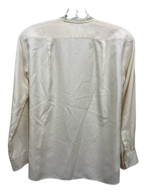 Helmut Lang Size XS Cream White Silk Fur Trim V Neck Front Seam Long Sleeve Top Cream White / XS