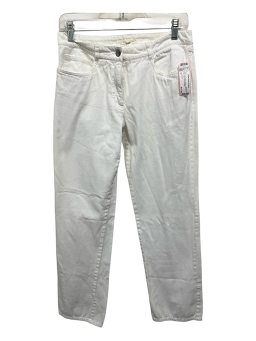 Eileen Fisher Size S White Cotton Blend Straight Leg Zip & Button Pants White / S
