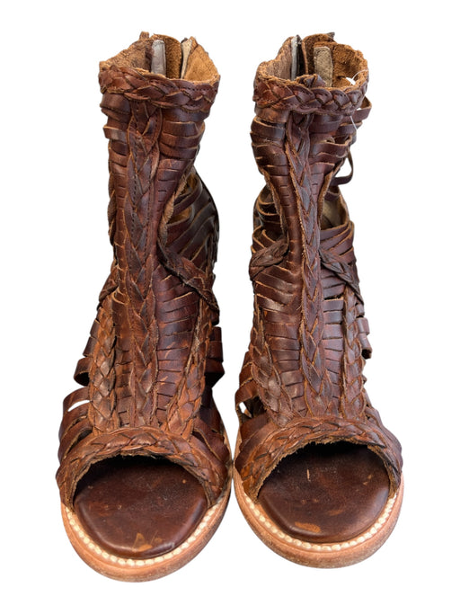 Free Bird Shoe Size 8 Brown Leather Upper Woven Detail Small block heel Boots Brown / 8