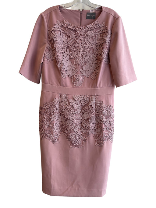 Phase Eight Size Est L Mauve Polyester Round Neck Short Sleeve Back Zip Dress Mauve / Est L