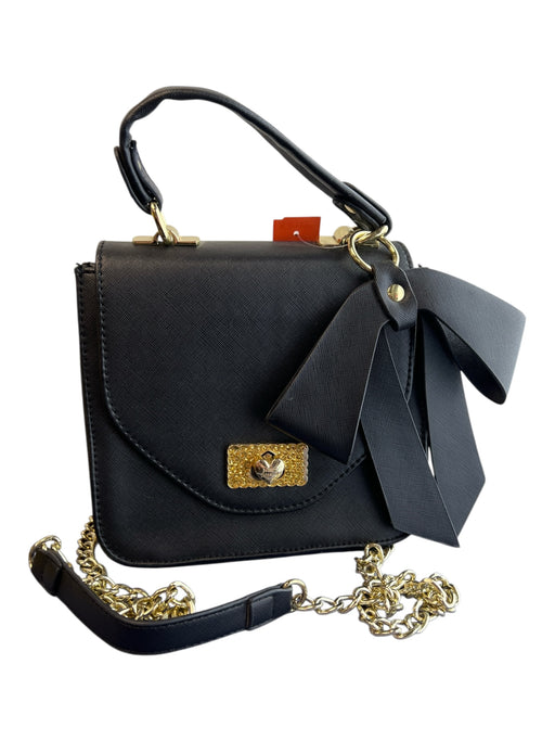 Betsey Johnson Black Faux Leather Gold hardware Lock Clasp Crossbody Bag Black