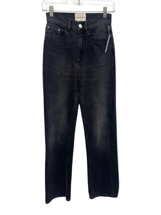 Wandler Size 24 Washed Black Cotton High Rise Zip & Button Straight Leg Jeans Washed Black / 24