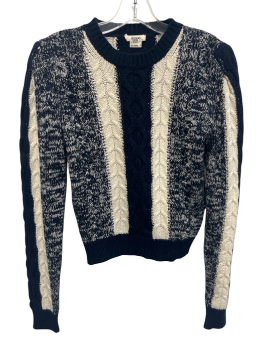 Jason Wu Size S Navy blue & Cream Wool Blend Marled Stripe Cable Knit Sweater Navy blue & Cream / S