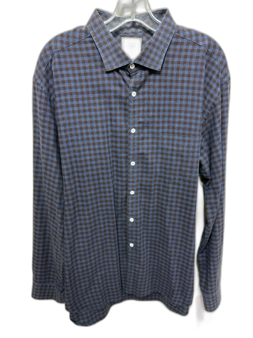 Billy Reid Size XXL Blue & Brown Cotton Plaid Button up Men's Long Sleeve Shirt Blue & Brown / XXL