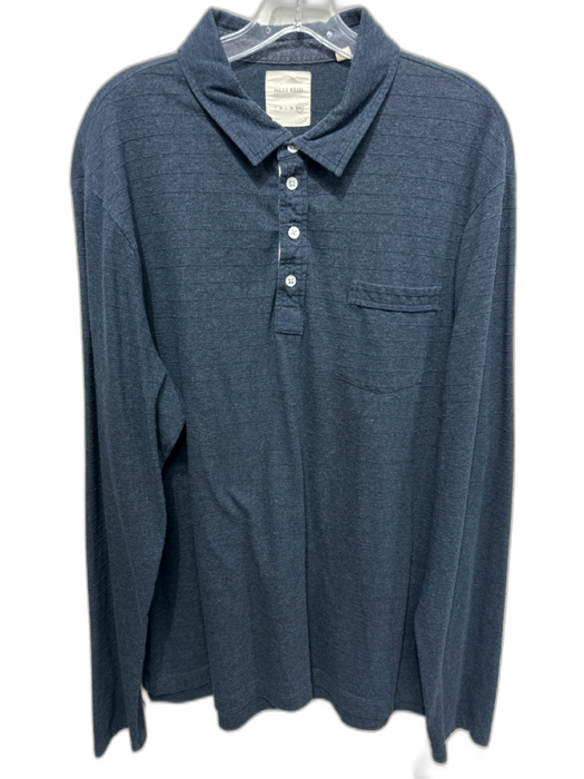 Billy Reid Size XXL Blue Cotton Striped Polo Men's Long Sleeve Shirt Blue / XXL