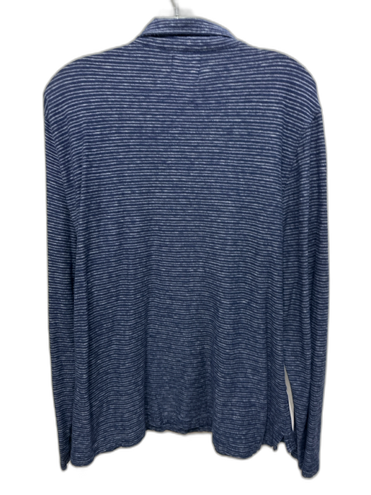 Billy Reid Size XXL Blue & White Cotton Striped Polo Men's Long Sleeve Shirt Blue & White / XXL