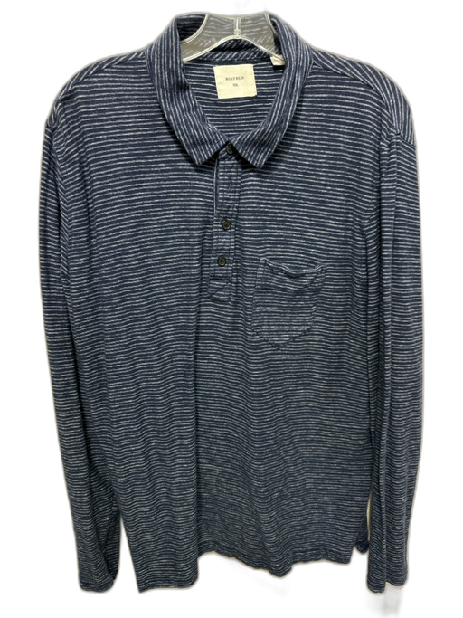 Billy Reid Size XXL Blue & White Cotton Striped Polo Men's Long Sleeve Shirt Blue & White / XXL
