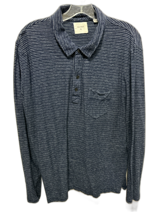 Billy Reid Size XXL Blue & White Cotton Striped Polo Men's Long Sleeve Shirt Blue & White / XXL
