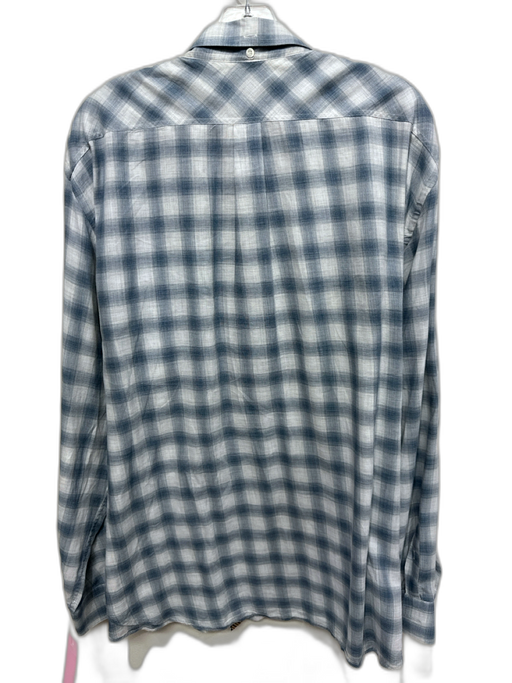 Billy Reid Size XXL Blue & White Cotton Plaid Flannel Men's Long Sleeve Shirt Blue & White / XXL