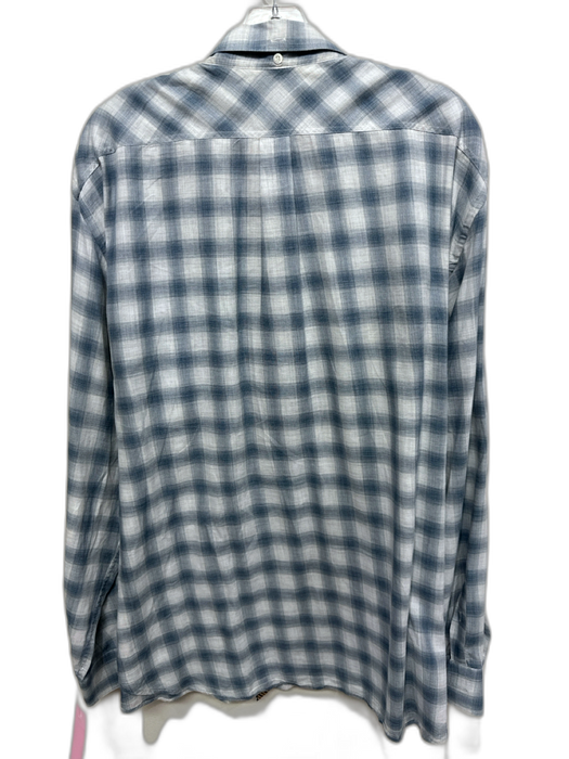 Billy Reid Size XXL Blue & White Cotton Plaid Flannel Men's Long Sleeve Shirt Blue & White / XXL