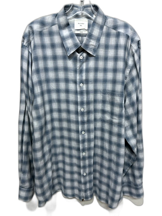 Billy Reid Size XXL Blue & White Cotton Plaid Flannel Men's Long Sleeve Shirt Blue & White / XXL