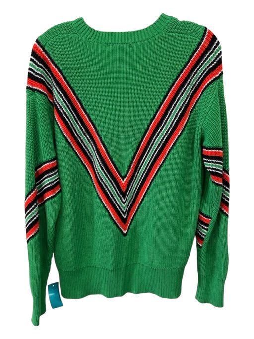 Rag & Bone Size XXS Green Black Red Cotton Stripe Detail Round Neck Knit Sweater Green Black Red / XXS