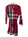 Burberry Size 8 Red Black White Cotton Novacheck Collared 1/2 Button Dress Red Black White / 8