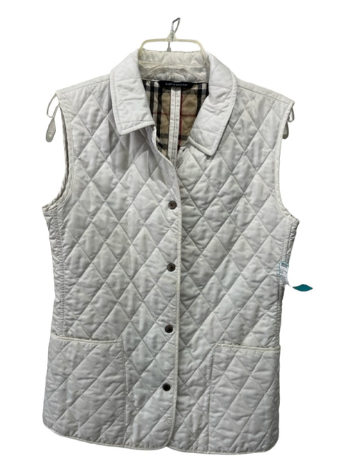 Burberry Size M White Polyester Quilted Snap Front Collar Vest White / M