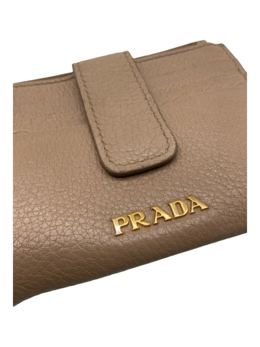 Prada Beige pebbled Leather Card Holder Zip Top Wallets Beige