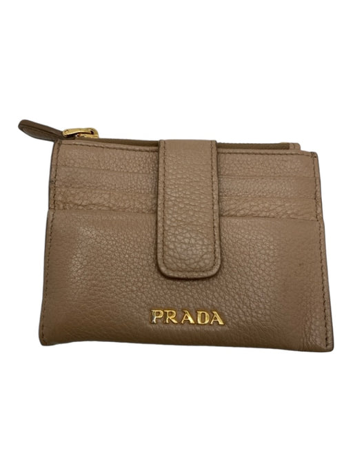 Prada Beige pebbled Leather Card Holder Zip Top Wallets Beige