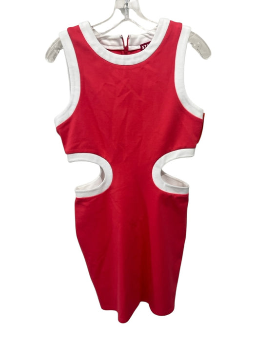 Staud Size M Coral Pink & White Rayon & Polyamide Sleeveless Cut Outs Dress Coral Pink & White / M