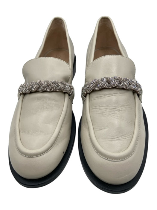 Stuart Weitzman Shoe Size 10 Beige & Silver Leather Rhinestone Low Heel Loafers Beige & Silver / 10
