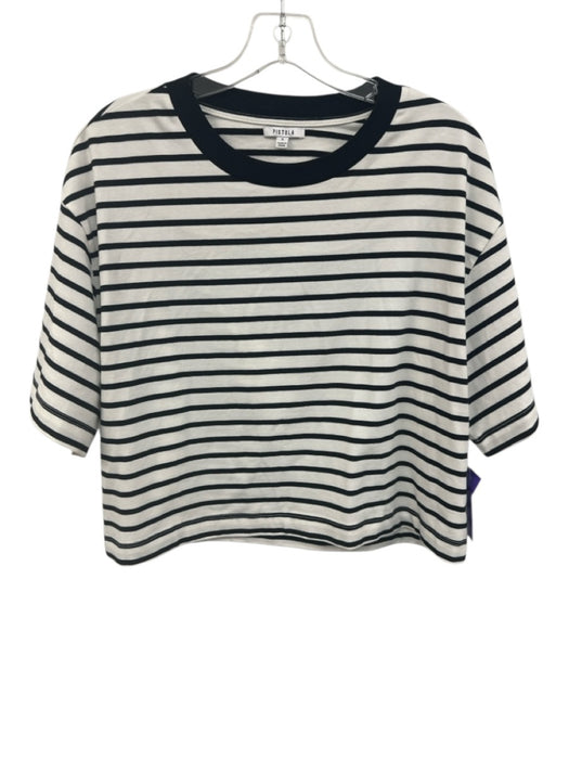 Pistola Size S White & Black Cotton Blend Striped Short Sleeve Cutout Back Top White & Black / S