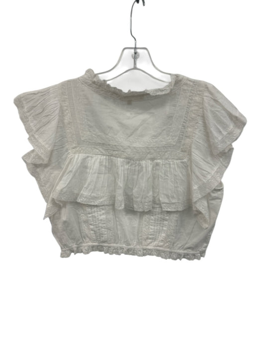Loveshackfancy Size S White Cotton Lace Trim Pintuck Pleats Button Front Top White / S