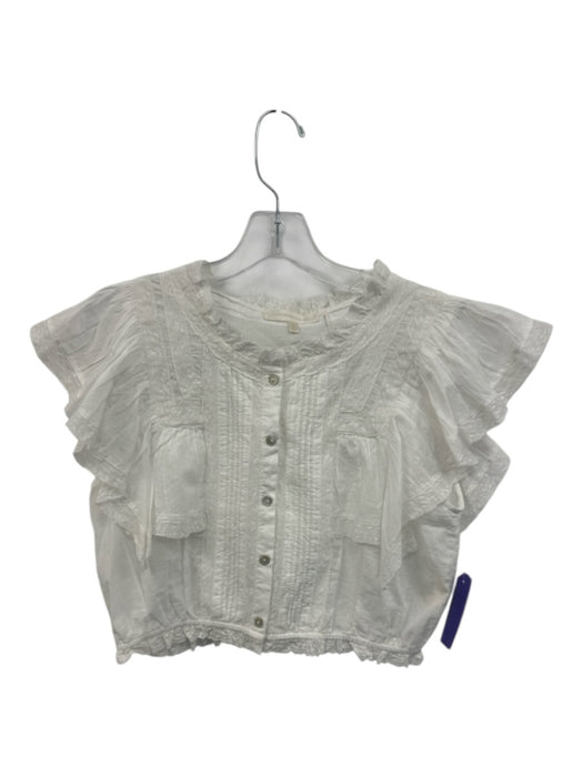 Loveshackfancy Size S White Cotton Lace Trim Pintuck Pleats Button Front Top White / S