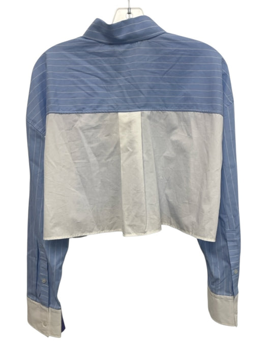 Zara Size M Blue & White Cotton Striped Elastic Waistband Button Front Short Set Blue & White / M