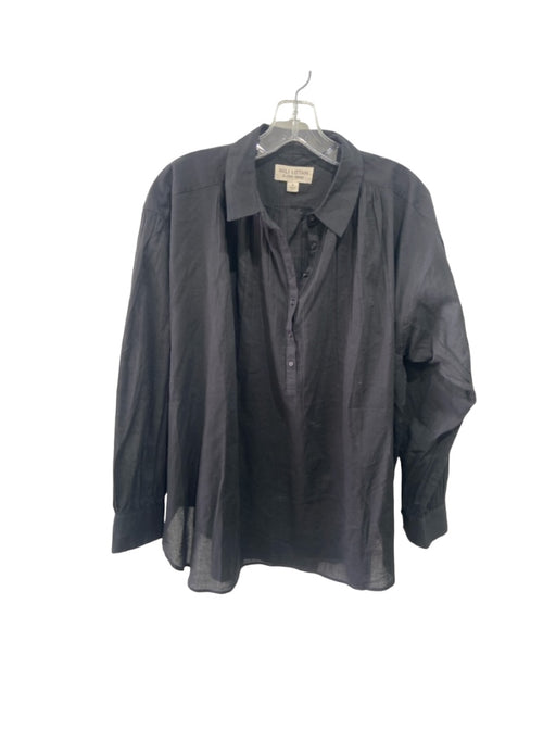 Nili Lotan Size M Black Cotton Collar Half Button Long Sleeve Top Black / M