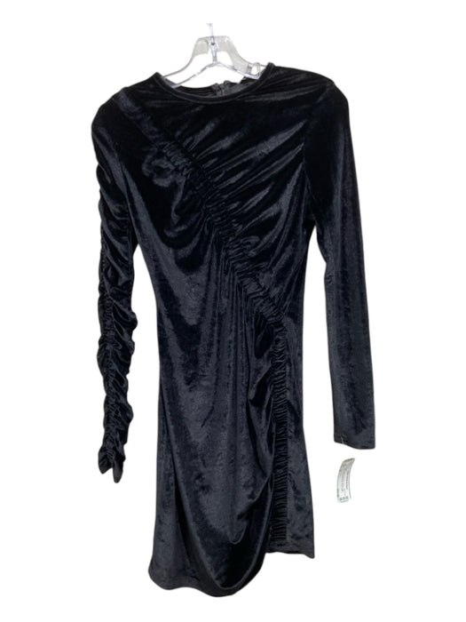 Ronny Kobo Size M Black Polyester Velvet Long Sleeve Ruched Detail Dress Black / M