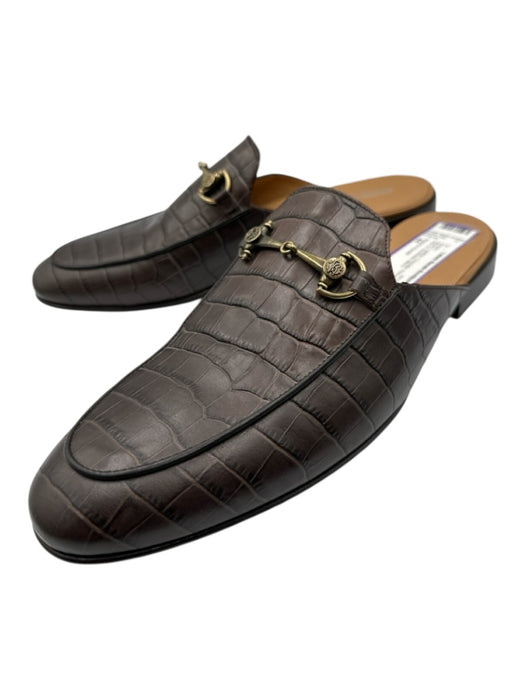 Roberto Cavalli Shoe Size 44 Brown Leather Crocodile Embossed Slip On Shoes Brown / 44