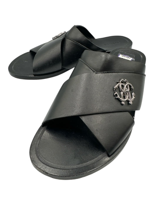 Roberto Cavalli Shoe Size 44 Black Leather Solid Slide Men's Shoes Black / 44