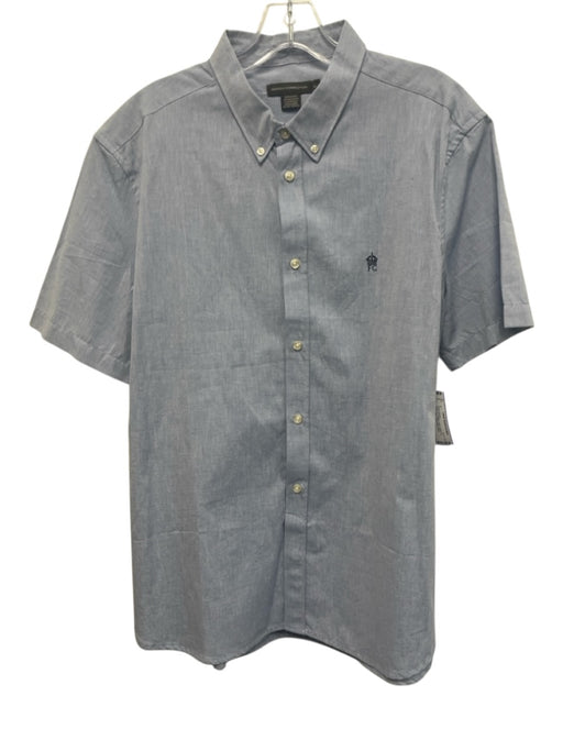French Connection Size L Light blue Cotton Solid Button Up Men's Short Sleeve Light blue / L