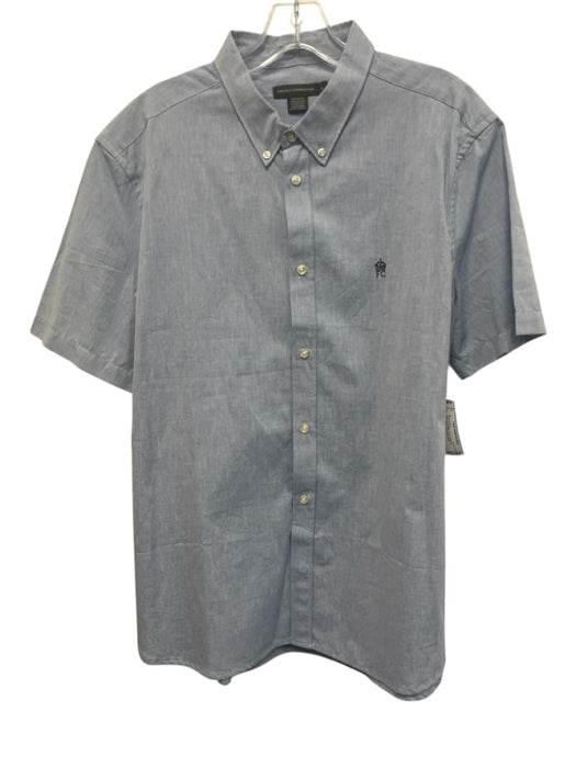French Connection Size L Light blue Cotton Solid Button Up Men's Short Sleeve Light blue / L