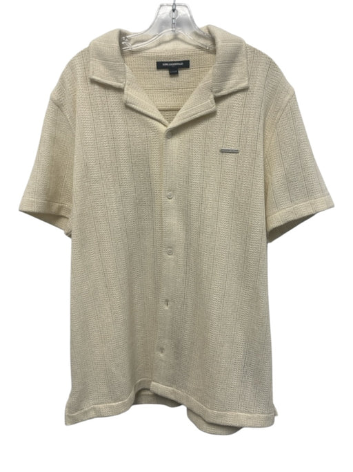 Karl Lagerfeld Size XL Off White Polyester Blend Solid Knit Polo Short Sleeve Off White / XL