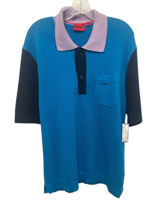 Hugo Hugo Boss Size M Blue & Navy Cotton Blend Knit Polo Men's Short Sleeve Blue & Navy / M