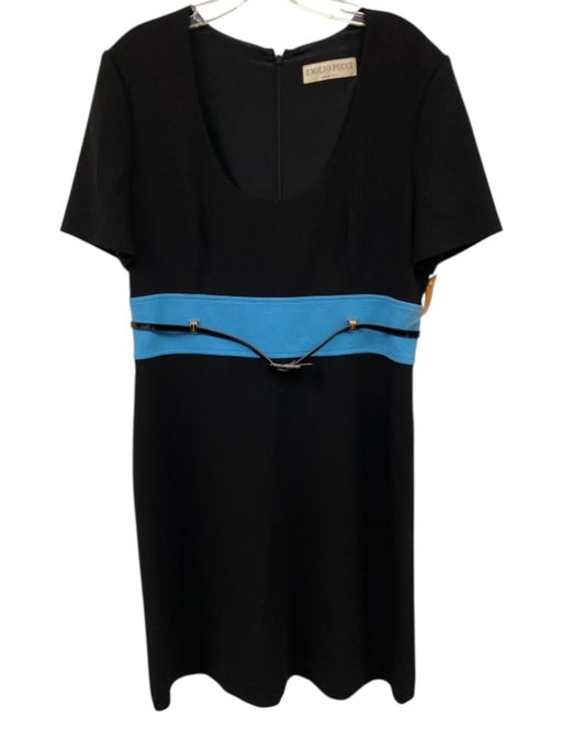 Emilio Pucci Size 12 Black & Blue Wool & Silk Short Sleeve Color Block Dress Black & Blue / 12