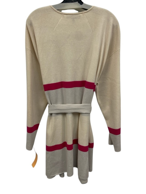 St. John Size L White & Purple Wool & Cashmere Long Sleeve Stripe Open Sweater White & Purple / L