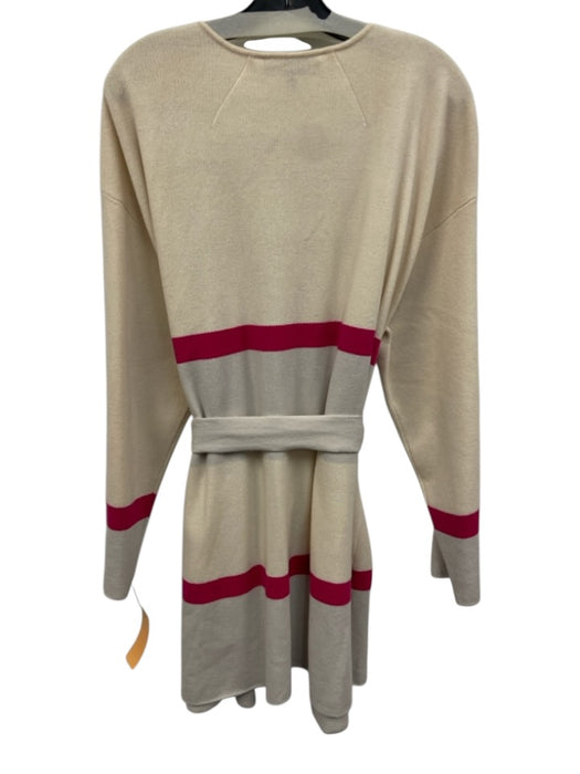 St. John Size L White & Purple Wool & Cashmere Long Sleeve Stripe Open Sweater White & Purple / L