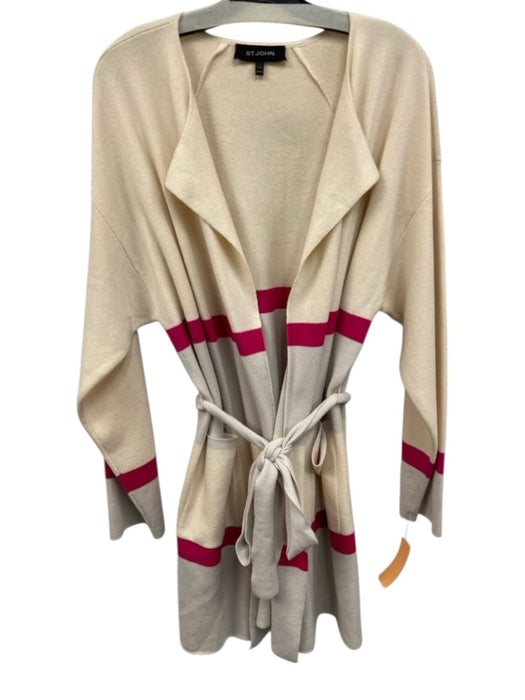 St. John Size L White & Purple Wool & Cashmere Long Sleeve Stripe Open Sweater White & Purple / L