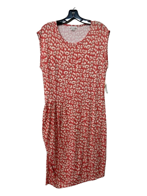Reiss Size 10 Red & White Viscose Blend Animal Print Side Pleat Cap Sleeve Dress Red & White / 10