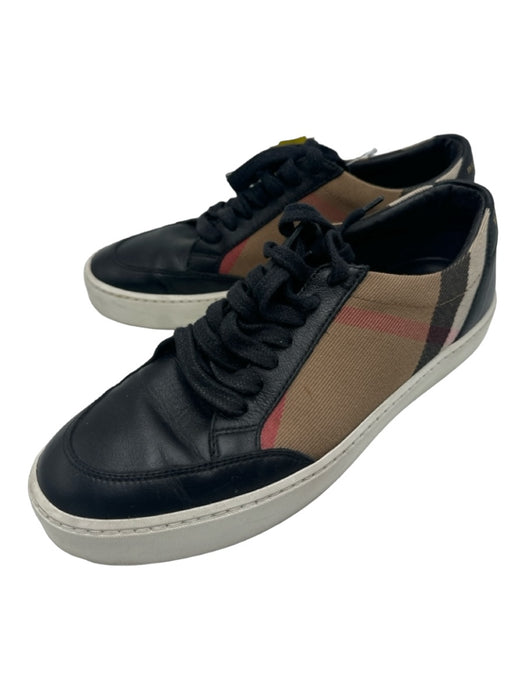 Burberry Shoe Size 6 Black, Tan, Red Leather & Canvas Lace Up Plaid Shoes Black, Tan, Red / 6