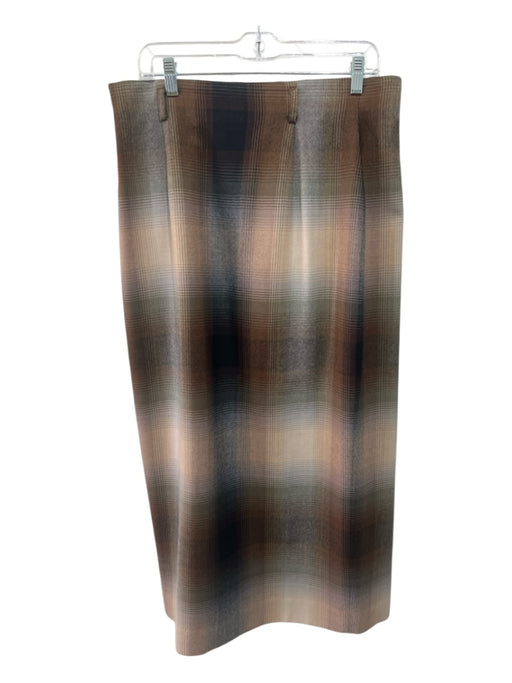 Lauren Ralph Lauren Size 12 Brown, Blue & Cream Worsted Wool check Maxi Skirt Brown, Blue & Cream / 12
