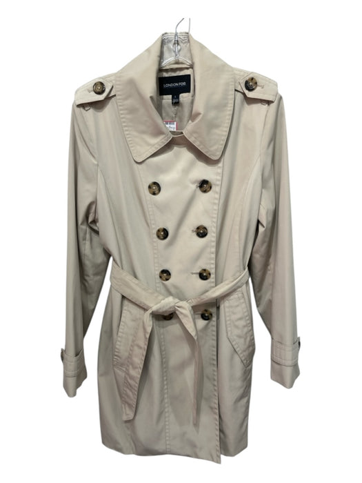 London Fog Size L Khaki Beige Polyester Solid Tortoise Buttons Trench Coat Khaki Beige / L
