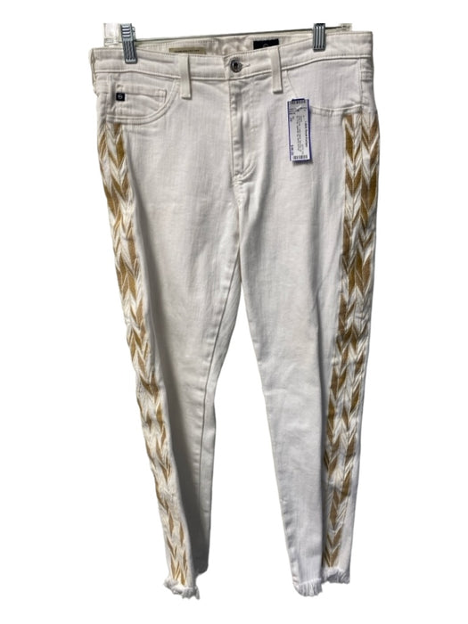 AG Size 29 white & tan Cotton Blend Mid Rise zip fly Crop cigarette leg Jeans white & tan / 29