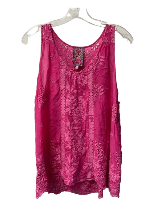 Johnny Was Size XS Hot pink Cotton Sleeveless V Neck eyelet Tank Top Hot pink / XS