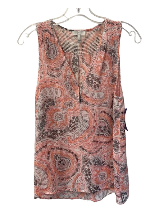 Joie Size Small Orange & Brown Silk Sleeveless V Neck Tank Abstract Print Top Orange & Brown / Small