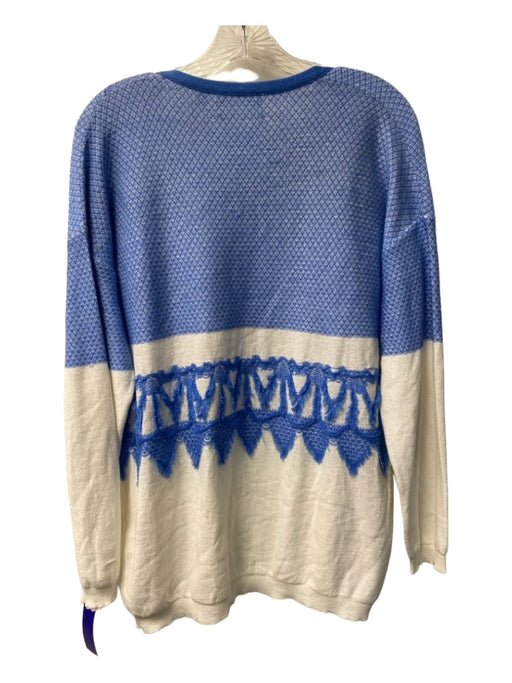 sita murt Size 40 Blue & White Cotton Blend Long Sleeve Open Front Sweater Blue & White / 40