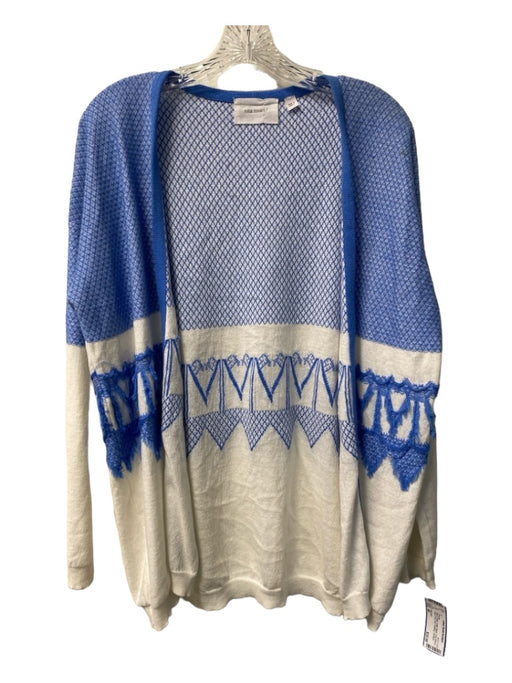 sita murt Size 40 Blue & White Cotton Blend Long Sleeve Open Front Sweater Blue & White / 40